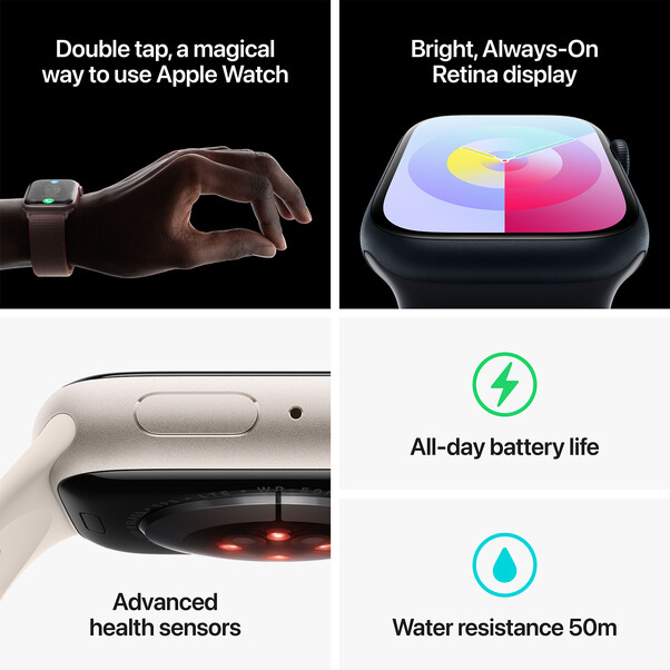 Apple Watch Series 9 GPS + Cellular, Aluminium rosé, 45mm mit Sport Loop, hellrosa>
