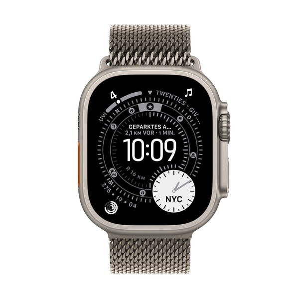 Apple Watch Ultra 3 GPS + Cellular, 49 mm Titangehäuse Natur, Milanaise Armband Titan Natur - Small