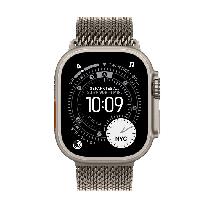 Apple Watch Ultra 3 GPS + Cellular, 49 mm Titangehäuse Natur, Milanaise Armband Titan Natur - Small