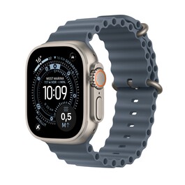 Apple Watch Ultra 3 GPS + Cellular, 49 mm Titangehäuse Natur, Ocean Armband Maritimblau
