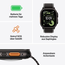 Apple Watch Ultra 3 GPS + Cellular, 49 mm Titangehäuse Natur, Ocean Armband Maritimblau