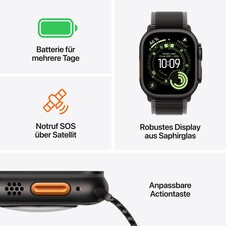 Apple Watch Ultra 3 GPS + Cellular, 49 mm Titangehäuse Natur, Ocean Armband Maritimblau