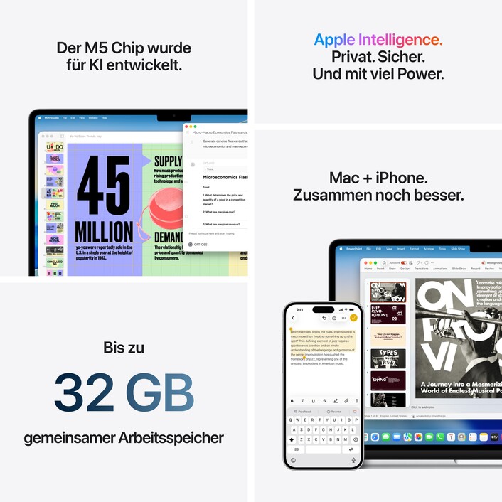 13" MacBook Air: Apple M5 Chip mit 10‑Core CPU und 8‑Core GPU, 512 GB SSD - Himmelblau