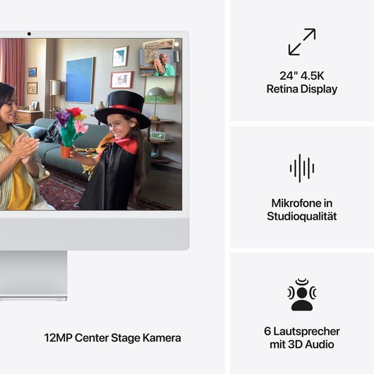 24" iMac mit Retina 4,5K Display: Apple M4 Chip mit 8‑Core CPU und 8‑Core GPU, 256 GB SSD - Silber