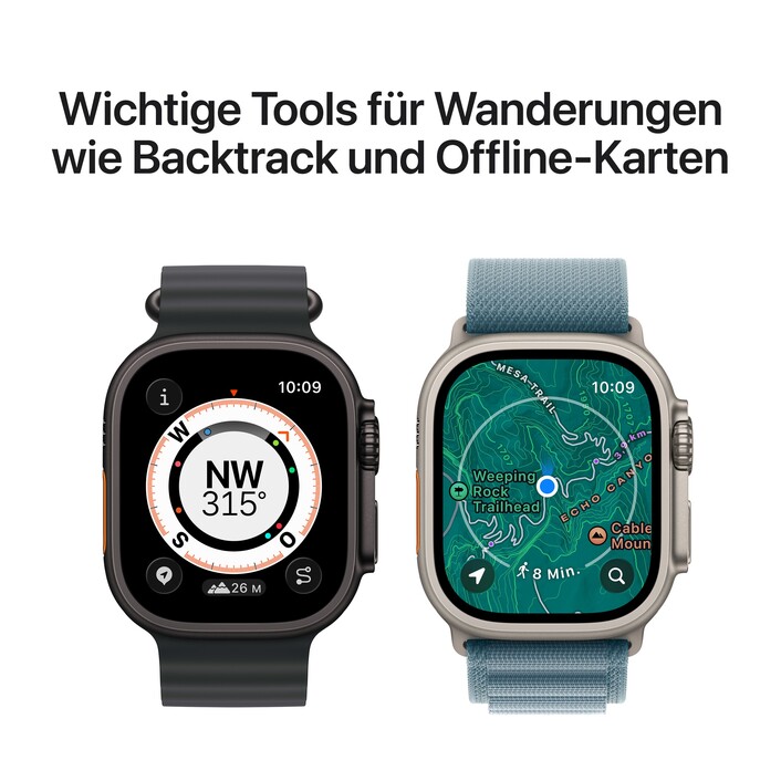 Apple Watch Ultra 3 GPS + Cellular, 49 mm Titangehäuse Natur, Trail Loop Blau/Hellblau - S/M